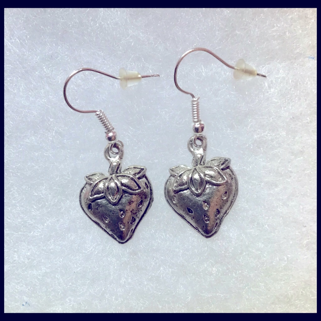 $8 Each Or 3/$15 Sterling Silver Handmade 6/8” Strawberry Charm Drop Earrings